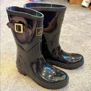 Joules Kelly Welly Black Glossy Rain Boots with Buckle US 5 UK 3